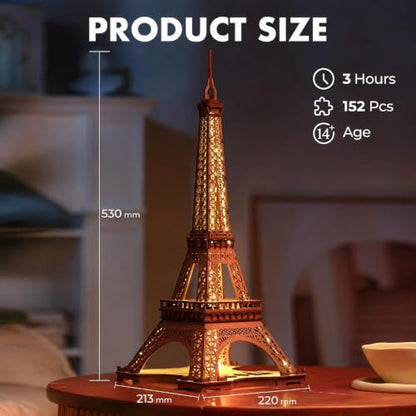 ROBOTIME 3D Puzzle for Adults DIY Model Building Kit Wooden Eiffel Tower Craft Kit Architecture Toy Set Brain Teaser Gifts for Friend