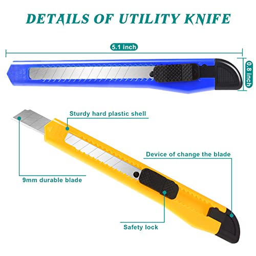 20-Pack Retractable Utility Cutter | Auto-Lock Design with 9mm Snap-off Blades | Carton & Cardboard Opener for Office/Home | Disposable Exacto Razor Tool - color: 20 Pack - Red, Yellow, Blue, Green