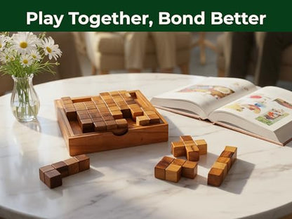 BSIRI Pentominoes Board Logic Puzzle Desk Toys Brain Games Cube Magic Educational Teaser Challenging Gift Intelligence Mind Wooden Strategy Christmas Supplies Box Master Smart Classroom