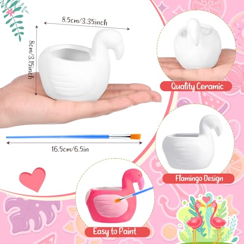 Pasimy 6 Set Ceramics to Paint DIY Succulent Planter Pots, Flamingo - style: Flamingo