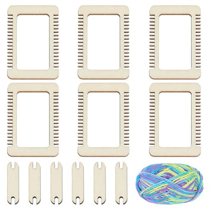 WEBEEDY 13 Pcs Mini Wood Weaving Loom Kit Small Wooden Weaving Loom Tool with 6 Looms,6 Shuttles & 50g Yarn for Adults Beginners,Wood Tools for DIY Tapestries Knitting Projects Activity