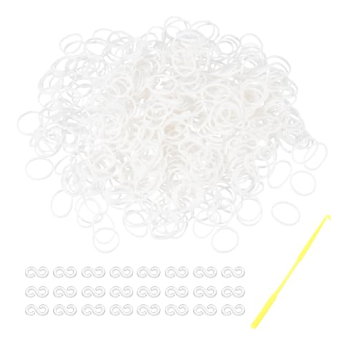 MECCANIXITY 600 Pcs Loom Rubber Bands Kit with 25 Pcs S-Clips 1-Hook Rubber Bands Refill Bracelet Making Kits for Weaving DIY Handcrafts Gift, White - color: White