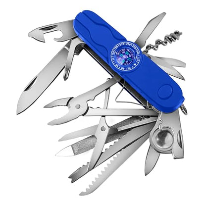 Swiss Eagle 30-in-1 Classic Pocket House Hold & Campaign Tool, Premium Multi Tool Pocket Tool with Compass, Scissor, Screwdriver, Plier, Magnifying Glass, Tweezer for Christmas Gifts - Blue - color: Blue