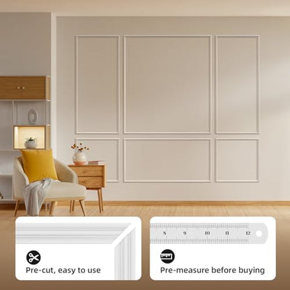 Peel and Stick Wall Molding Kit Set of 6 Frames - color: White