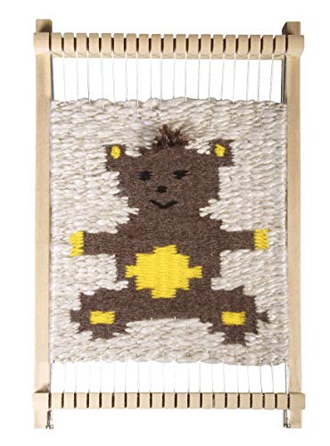 Rayher 7202200 Wooden Weaving Loom with Weaving Shuttle and Comb, Lap Loom Kit Suitable for Children and Beginners, 18.5 x 29 cm