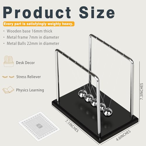 Large Newtons Cradle Balance Pendulum 5 Balls, Wooden Base Newton's Cradle, Desktop Toys Kinetic Toys for Adults, Office Home Desk Décor, Fun Science Physics Learning - size: Large