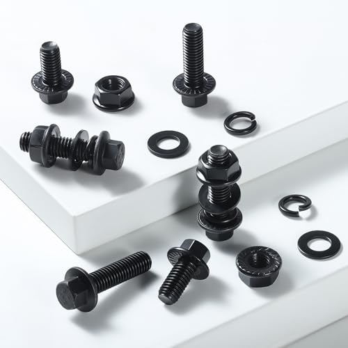 M6-1.0 Bolt Flange Hex Bolt Assortment,360Pcs Metric Bolts and Nuts Kit Serrated Flange Nuts Washers,10.9 Alloy Steel Black Zinc Plated (M6x12/16/20/25/30mm) - size: Black M6 360PCS Flanged Bolt