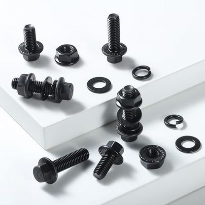 M6-1.0 Bolt Flange Hex Bolt Assortment,360Pcs Metric Bolts and Nuts Kit Serrated Flange Nuts Washers,10.9 Alloy Steel Black Zinc Plated (M6x12/16/20/25/30mm) - size: Black M6 360PCS Flanged Bolt