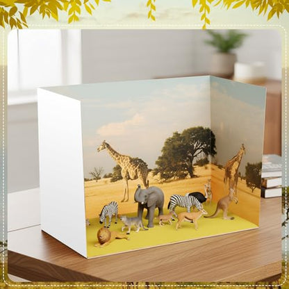 AmazingSpark 2 Set Grassland Diorama Box and Fake Grass Decor, Africa Safari Animal Diorama Project Supplies Set, Cardboard Display Case Kit & Artificial Grass with Double Sided Tapes for DIY Crafts - style: Grassland
