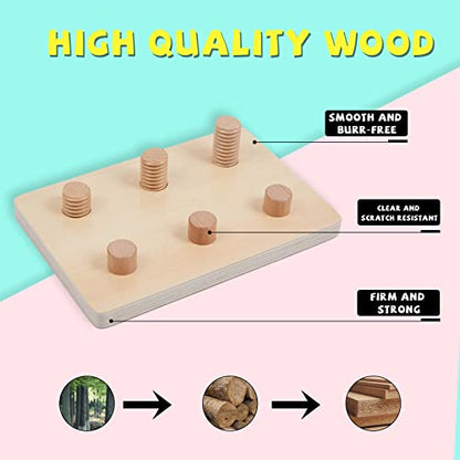 Jumbo Wooden Nuts and Bolts Board, Wooden Puzzle Stacking Toys for 1-3 Year Olds, Occupational Therapy Toys for Fine Motor Skills, Boys & Girls Baby Gift
