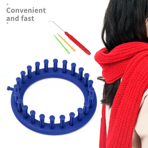 Round Knitting Looms，Plastic Weaving Looms Set，24 Peg Sock Knitting Loom，Scarf Hats Making Tools，DIY Crocheting Handmade Craft Kit with a Crochet Hook and Needle for Knitting Lovers，14 cm (Blue) - size: Round,14cm,24 Pegs