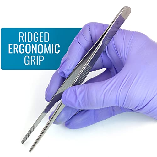 MABIS Surgical Tweezers and Dressing Forceps, 5.5 inches long, Serrated, Stainless Steel (Pack of 2) - size: 5.5 Inch (Pack of 2)