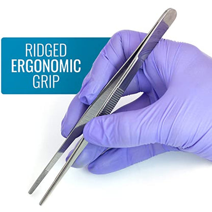 MABIS Surgical Tweezers and Dressing Forceps, 5.5 inches long, Serrated, Stainless Steel (Pack of 2) - size: 5.5 Inch (Pack of 2)