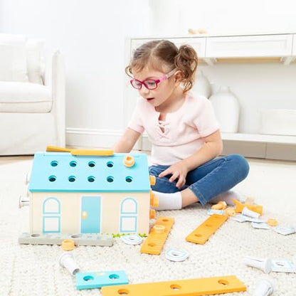 Melissa & Doug Build-A-House Wooden Toolbox Pretend Play Construction