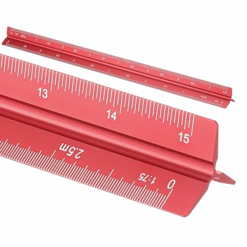 HARFINGTON Architectural Scale Ruler 12" Metric Aluminum Alloy Red - color: Red, size: 12 Inch