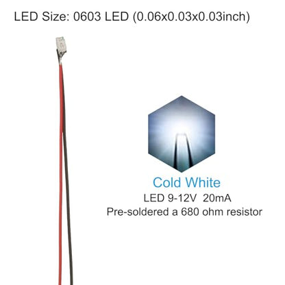 PATIKIL 0603 Pre-Wired Micro LED, 12 Pcs 9-12V Pre-soldered Mini Light Emitting Diodes Surface Mount Device for Model, DIY, 9.8" Length, Cold White - color: Cold White, size: 0603