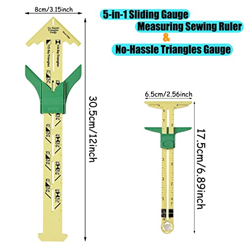 YEQIN 2 Pieces Handy 5-in-1 Sliding Gauge and No-Hassle Triangles GaugeSewing Measuring Tools, Plastic T Gauge Hem Gauge for Sewing Quilting. 2 Different Size - size: Size 3(style1+2)