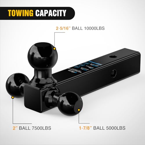 Nilight Tri-Ball Trailer Hitch Mount 1-7/8",2",2-5/16" Fits 2" Receiver - color: 2" hitch 3 ball
