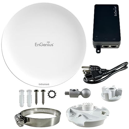 EnGenius EnStation6 Outdoor Wi-Fi 6 Wireless Bridge, 5GHz, 1200 Mbps, 2x2 MIMO, 19 dBi Antenna, 26 dBm, IP55, Long-Range Point-to-Point Up to 18km, Gigabit Port, Weatherproof - size: SINGLE, style: AX