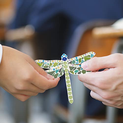 WEBEEDY Make 2 Dragonfly Glass Mosaic Kit DIY Craft Glass Kit for Adults Include Mosaic Tiles, Wooden Chips, Ribbon for Christmas Holiday Unique Decor Gift