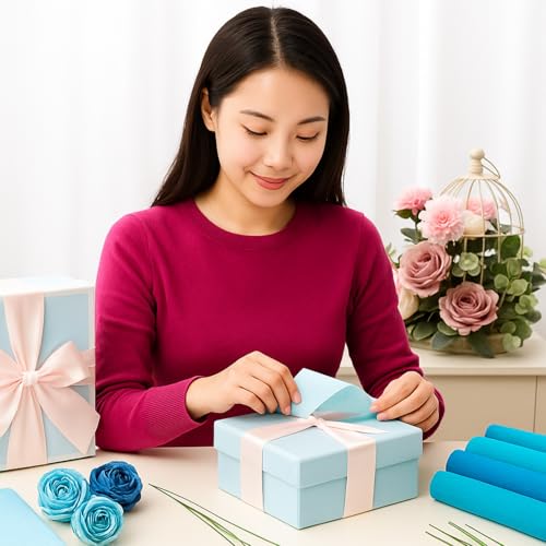 Gersoniel 57 Pcs Crepe Paper DIY Kit for Flower Making, Gradient Blue - color: Gradient Blue