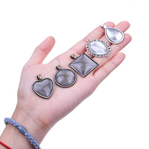 Anezus 60Pcs Pendant Trays, Bezel Pendant Trays Blanks with Glass Cabochons for Pendants Making and Jewelry Making, 5 Styles