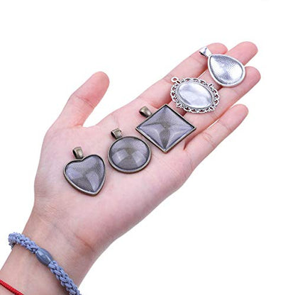 Anezus 60Pcs Pendant Trays, Bezel Pendant Trays Blanks with Glass Cabochons for Pendants Making and Jewelry Making, 5 Styles