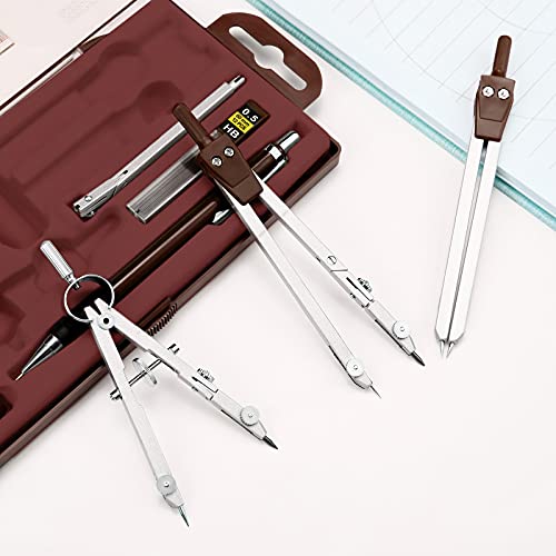 Outus 13 Pcs Geometry Set for Students Metal Compass Math Protractor - color: Brown
