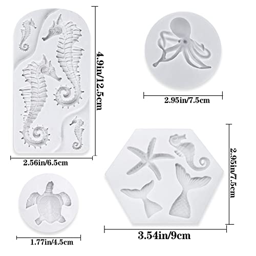 4 PCS Marine Theme Fondant Silicone Mold Hippocampus Turtle octopus Shape DIY Handmade Baking Tools, For Theme Cake Cookie Chocolate Candy Decoration Fondant Polymer Clay - style: Hippocampus styles