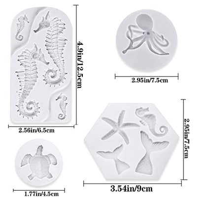 4 PCS Marine Theme Fondant Silicone Mold Hippocampus Turtle octopus Shape DIY Handmade Baking Tools, For Theme Cake Cookie Chocolate Candy Decoration Fondant Polymer Clay - style: Hippocampus styles