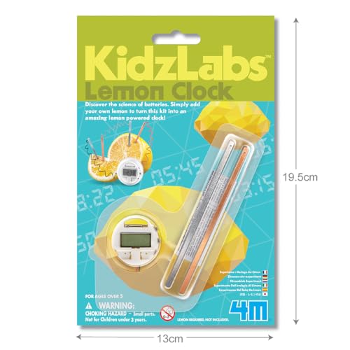4M KidzLabs Lemon Clock - DIY STEM Science Kit & Battery-Free Digital Clock