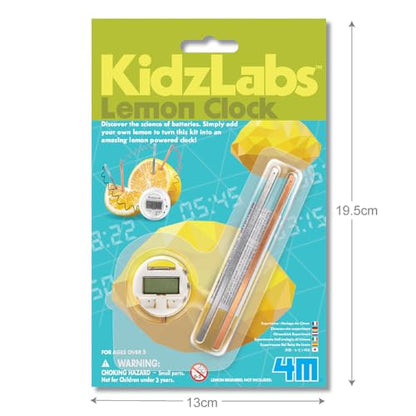 4M KidzLabs Lemon Clock - DIY STEM Science Kit & Battery-Free Digital Clock