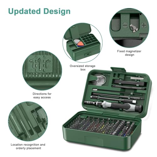 ORIA Precision Screwdriver Set, 108 Bits, Flexible Shaft, Extension Rod - color: Green, size: 132 IN 1