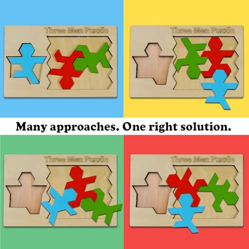 Three Men Wooden Brain Teaser Game Shape Challenge for Ages 14+ Educational Logic Game for Teens Adults STEM Wooden Puzzle Toy for Classroom
