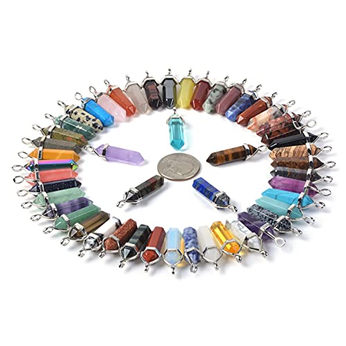 Justinstones Crystal Healing Hexagonal Point Chakra Reiki Pendant Beads Lot - color: 24pcs Mixed