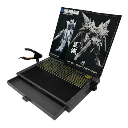 MWK-18 Model Assembly Gundam Model kitsTable Basic, Portable Model Building, Assembly, Cutting Worktable, Work Table with Movable Drawer, Dual Craft Cut Mat, Easy Folds for Storage