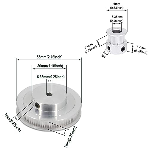 2PCS Set GT2 Synchronous Wheel 20&80 Teeth 6.35mm Bore Aluminum Timing Pulleys with 2PCS Length 250mm Width 6mm Belt (20-80T-6.35B-6) - style: 20-80T-6.35B-6