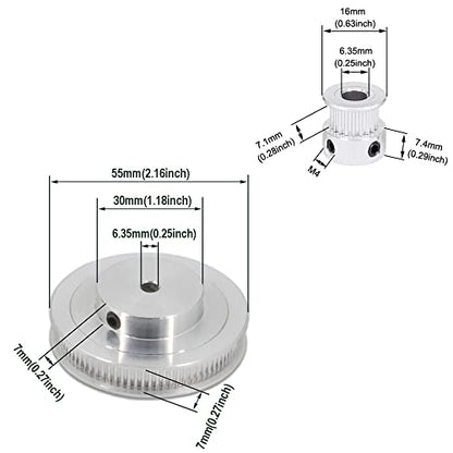 2PCS Set GT2 Synchronous Wheel 20&80 Teeth 6.35mm Bore Aluminum Timing Pulleys with 2PCS Length 250mm Width 6mm Belt (20-80T-6.35B-6) - style: 20-80T-6.35B-6