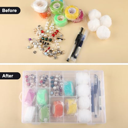 4 Pack 36 Grid Bead Organizer Box with Removable Dividers, Clear Plastic Organizer Box, Craft Storage Containers for Beads, Jewelry, Fishing Tackle, Thread, Screws, DIY Small Parts