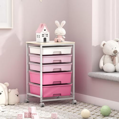 SYKIARIOL Utility Cart with Drawers,5 Drawers Storage Cart,Rose Pink - color: Rose Pink
