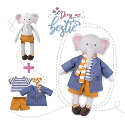 kullaloo Cut & Sew Fabric Panel – Elephant Doll Sewing Kit for Teens & Adults ✦ Intermediate DIY Plush Project with Clothes ✦ Dress Me Bestie Eddy - color: Dress Me Bestie Eddy Elephant