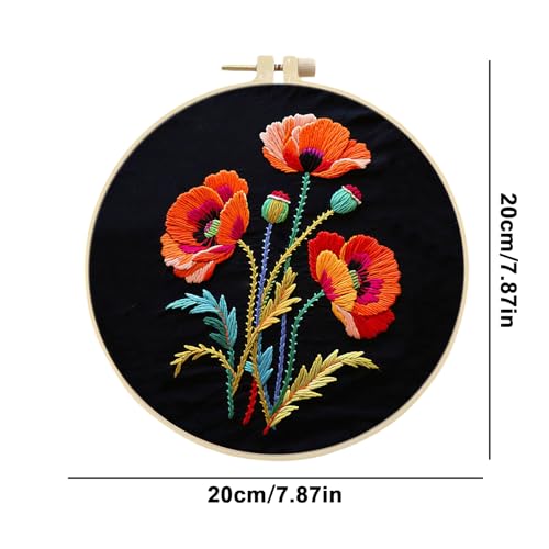 Poppy Needlework Embroidery Kit for Beginners,Handmade Cross Stitch Sewing Craft Kit with Pre-Stamped Patterns,7.87 inch Hoop,Floss & Needles for Craft Lover Birthday Gifts 30x30cm - color: Poppy