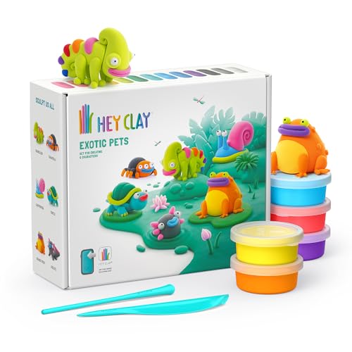 HEY CLAY Fat Brain Toys Exotic Pets 15 cans - Colorful Modeling Air Dry Clay for Kids - Air Dry Clay Kit 15 Cans with Fun Interactive App - color: Exotic Pets