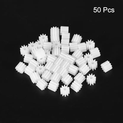 MECCANIXITY 50 Pcs Plastic Gears 10 Teeth Plastic Motor Gear Model 102A Reduction Gear for RC Car Model DIY Robot (White, Module 0.5) - style: 10 Teeth