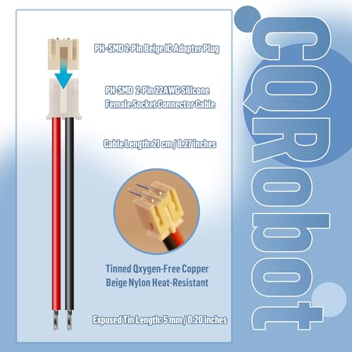 CQRobot JST PH2.0 SMD 2P Wire-to-Board Silicone Female Connector Cable Kit - size: 2P, style: PH-SMD Cable