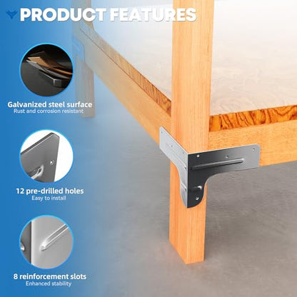 Workbench and Shelving Hardware Kit - Galvanized Steel Workbench Bracket Kit - 8PCS Workbench Brackets with 100 Upgraded 201 SS Screws - 2x4 Workbench Kit for Custom Size Table - Fits 1.5"x3.5" Lumber
