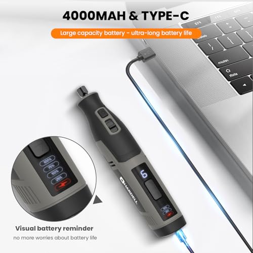 HARDELL 4V Cordless Rotary Tool,4000mAh Longlasting Battery and LCD Screen - color: Grey
