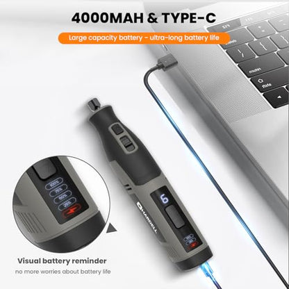 HARDELL 4V Cordless Rotary Tool,4000mAh Longlasting Battery and LCD Screen - color: Grey