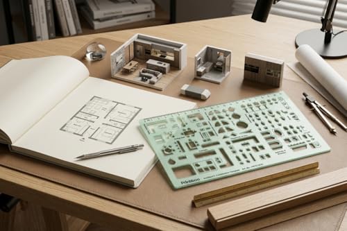 Printtoo Architect's Combination Template Stencil, 2mm Thick Clear Green Acrylic Drafting Ruler with Furniture, Door, Kitchen, Bath & Toilet Symbols for Architects, Students & Designers - color: Series-PRTD-2433A