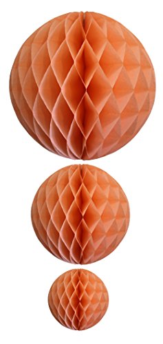 Peach Honeycomb Balls, Set of 3 (12 inch, 8 inch, 5 inch) - color: Peach